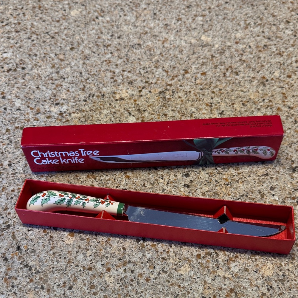Vintage Spode Christmas Tree Cake Knife with Original Packaging